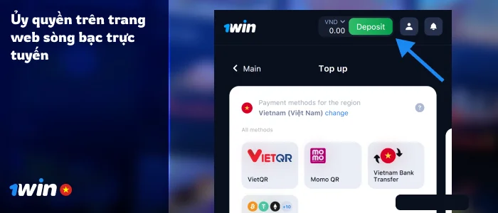 Nhấp vào nút 'Gửi tiền' màu xanh lá cây ở trên cùng - 1Win