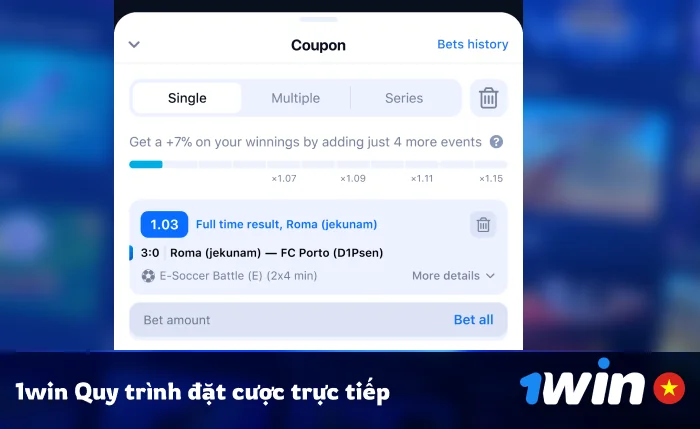 Quy trình đặt cược trực tiếp - 1Win Việt Nam