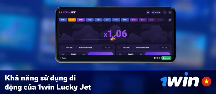 Cách chơi 1Win Lucky Jet bằng điện thoại di động
