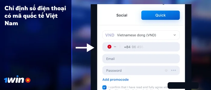 Điền số điện thoại cá nhân - Đăng ký 1Win Việt Nam