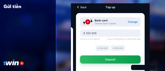 Nạp tiền vào tài khoản 1Win của bạn