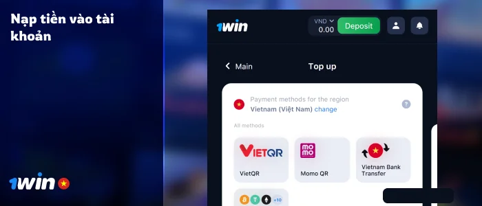 Nạp tiền vào tài khoản của bạn - 1Win Live Casino
