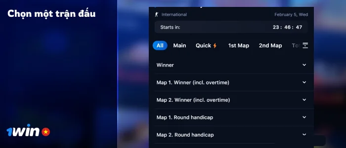 Vào mục Esports của 1Win VN