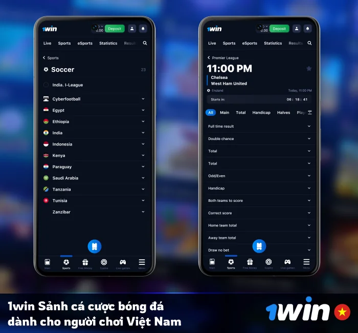 Sảnh cá cược bóng đá - 1Win Việt Nam