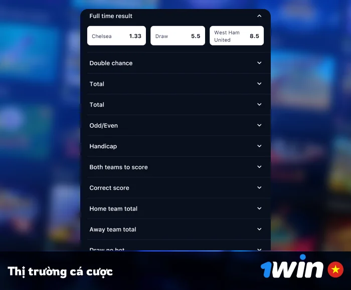 Thị trường cá cược có sẵn - 1Win