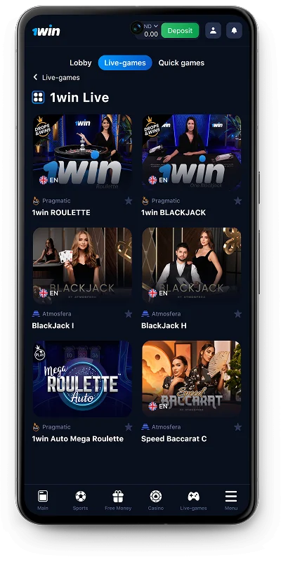 Ứng dụng sòng bạc trực tiếp 1Win VN