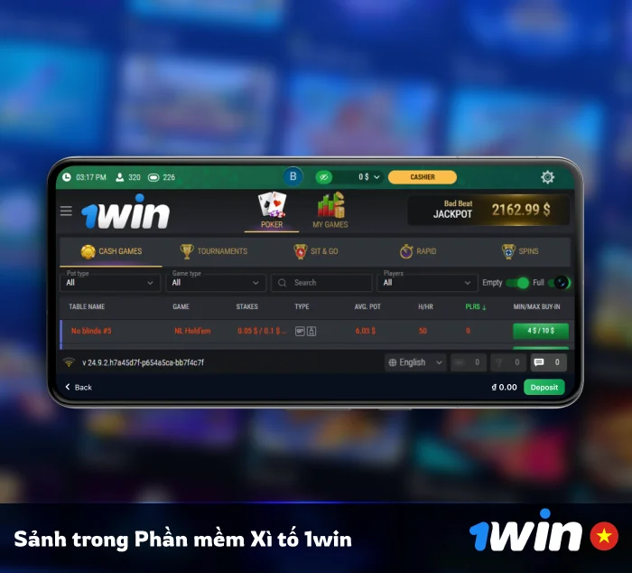 Sảnh Poker 1Win - Giao diện và chức năng